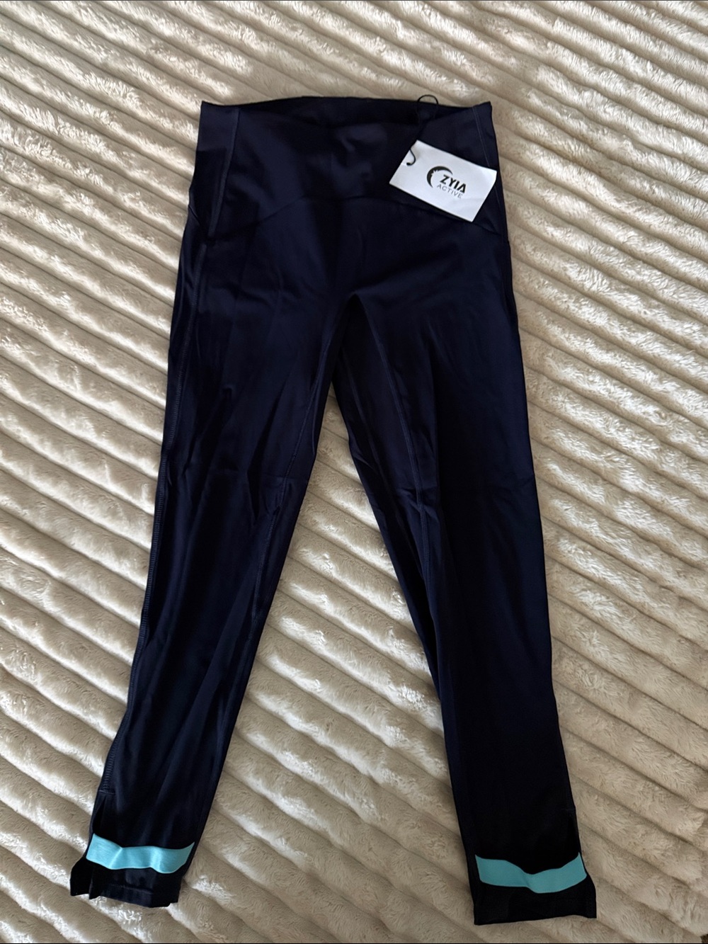 ZYIA Navy Leggings with Teal Hem Accent